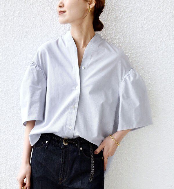 SHIPS for women「《予約》〈手洗い可能〉バック フレア 袖 ギャザー スキッパー ブラウス」|シャツ・ブラウス|