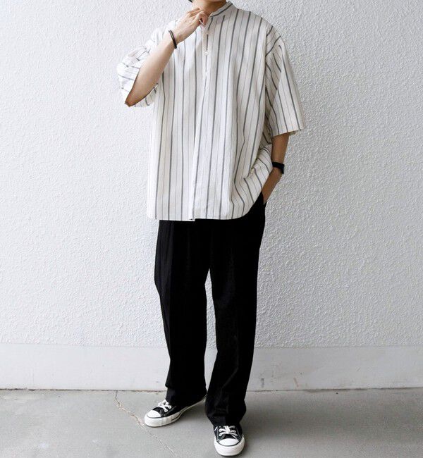 SHIPS any「SHIPS any:〈洗濯機可能〉コットン/リネン ストライプ バンド スキッパー ハーフスリーブ シャツ 26SS◆」|シャツ・ブラウス|