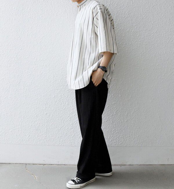 SHIPS any「SHIPS any:〈洗濯機可能〉コットン/リネン ストライプ バンド スキッパー ハーフスリーブ シャツ 26SS◆」|シャツ・ブラウス|