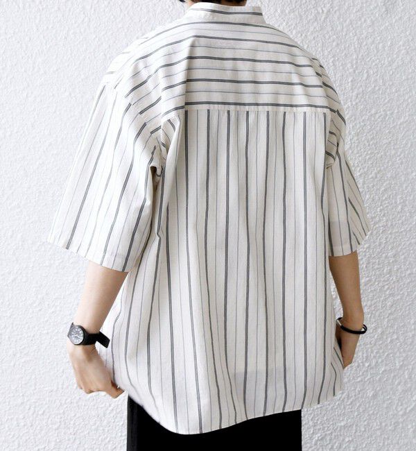 SHIPS any「SHIPS any:〈洗濯機可能〉コットン/リネン ストライプ バンド スキッパー ハーフスリーブ シャツ 26SS◆」|シャツ・ブラウス|