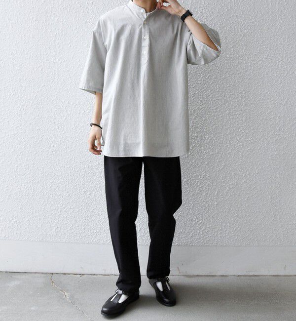 SHIPS any「SHIPS any:〈洗濯機可能〉コットン/リネン ストライプ バンド スキッパー ハーフスリーブ シャツ 26SS◆」|シャツ・ブラウス|