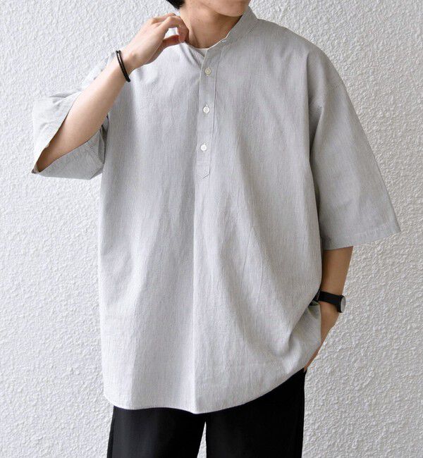 SHIPS any「SHIPS any:〈洗濯機可能〉コットン/リネン ストライプ バンド スキッパー ハーフスリーブ シャツ 26SS◆」|シャツ・ブラウス|