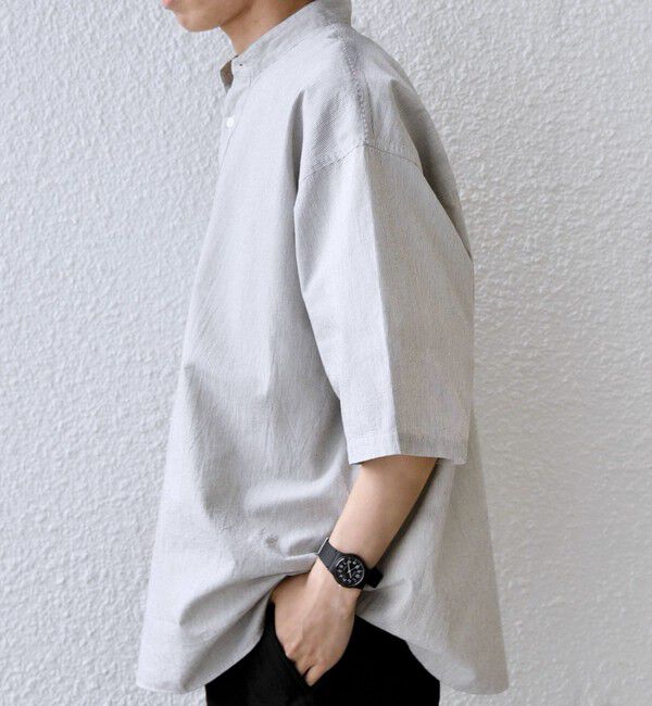 SHIPS any「SHIPS any:〈洗濯機可能〉コットン/リネン ストライプ バンド スキッパー ハーフスリーブ シャツ 26SS◆」|シャツ・ブラウス|