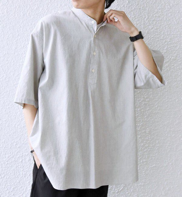 SHIPS any「SHIPS any:〈洗濯機可能〉コットン/リネン ストライプ バンド スキッパー ハーフスリーブ シャツ 26SS◆」|シャツ・ブラウス|