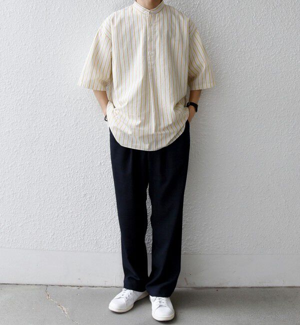 SHIPS any「SHIPS any:〈洗濯機可能〉コットン/リネン ストライプ バンド スキッパー ハーフスリーブ シャツ 26SS◆」|シャツ・ブラウス|