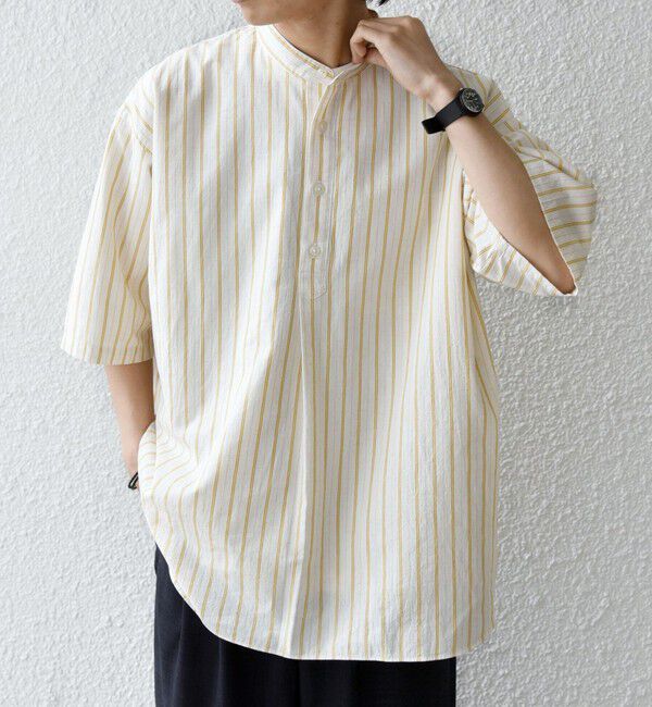 SHIPS any「SHIPS any:〈洗濯機可能〉コットン/リネン ストライプ バンド スキッパー ハーフスリーブ シャツ 26SS◆」|シャツ・ブラウス|