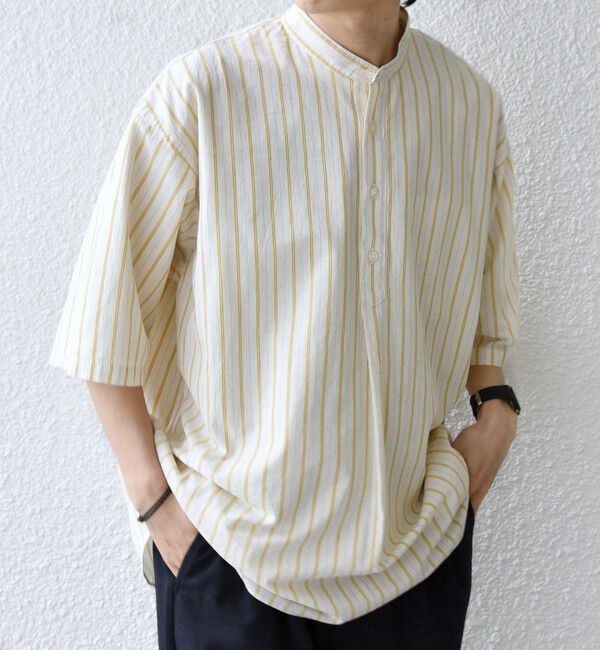 SHIPS any「SHIPS any:〈洗濯機可能〉コットン/リネン ストライプ バンド スキッパー ハーフスリーブ シャツ 26SS◆」|シャツ・ブラウス|