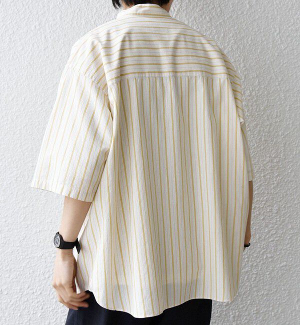 SHIPS any「SHIPS any:〈洗濯機可能〉コットン/リネン ストライプ バンド スキッパー ハーフスリーブ シャツ 26SS◆」|シャツ・ブラウス|