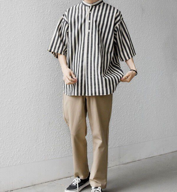 SHIPS any「SHIPS any:〈洗濯機可能〉コットン/リネン ストライプ バンド スキッパー ハーフスリーブ シャツ 26SS◆」|シャツ・ブラウス|