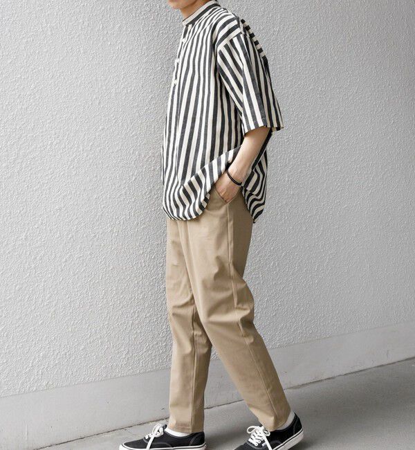 SHIPS any「SHIPS any:〈洗濯機可能〉コットン/リネン ストライプ バンド スキッパー ハーフスリーブ シャツ 26SS◆」|シャツ・ブラウス|