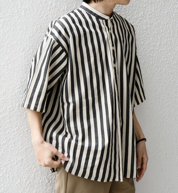 SHIPS any「SHIPS any:〈洗濯機可能〉コットン/リネン ストライプ バンド スキッパー ハーフスリーブ シャツ 26SS◆」|シャツ・ブラウス|