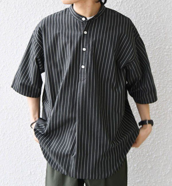 SHIPS any「SHIPS any:〈洗濯機可能〉コットン/リネン ストライプ バンド スキッパー ハーフスリーブ シャツ 26SS◆」|シャツ・ブラウス|