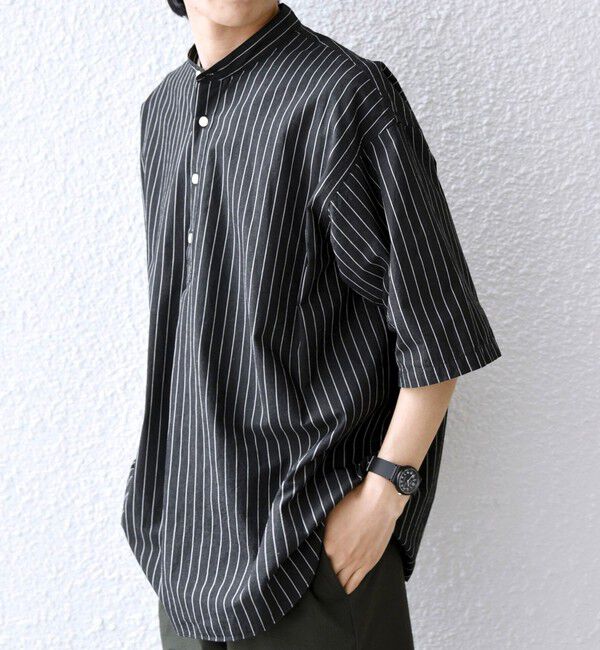 SHIPS any「SHIPS any:〈洗濯機可能〉コットン/リネン ストライプ バンド スキッパー ハーフスリーブ シャツ 26SS◆」|シャツ・ブラウス|