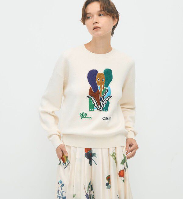CABaN「CABaN コットンカシミヤ Elephantエンブロイダリークルーネックプルオーバー」|ニット・セーター|