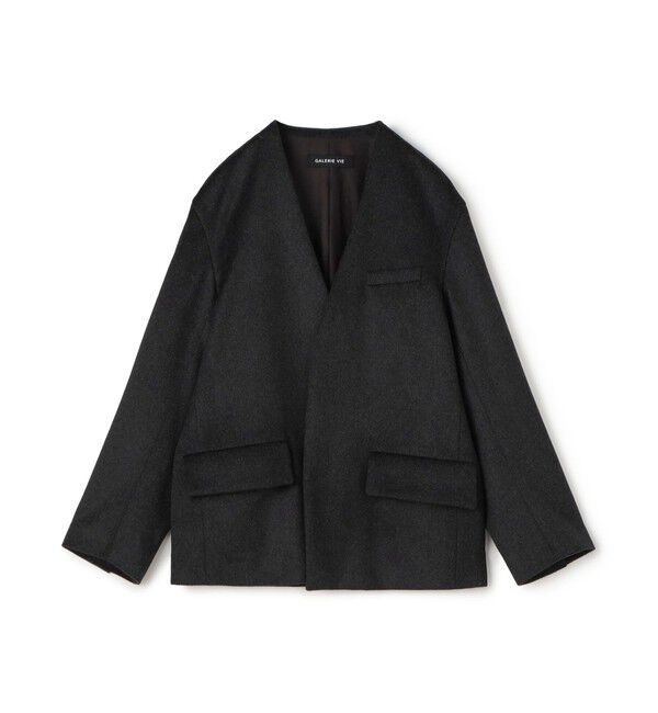 GALERIE VIE「スムースビーバー カラーレスジャケット」|ノーカラージャケット|17 チャコールグレー