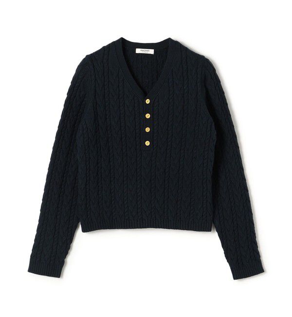 MACPHEE「ハイブリットコットンケーブル Vネックプルオーバー」|ニット・セーター|69 ネイビー