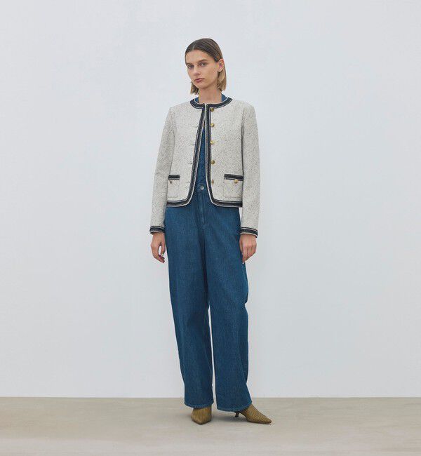 DES PRES「メランジツイル クルーネックコンパクトジャケット」|ノーカラージャケット|