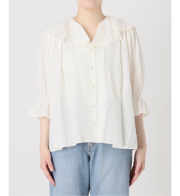 IENA「《予約》BLACK 襟フリルブラウス」|シャツ・ブラウス|