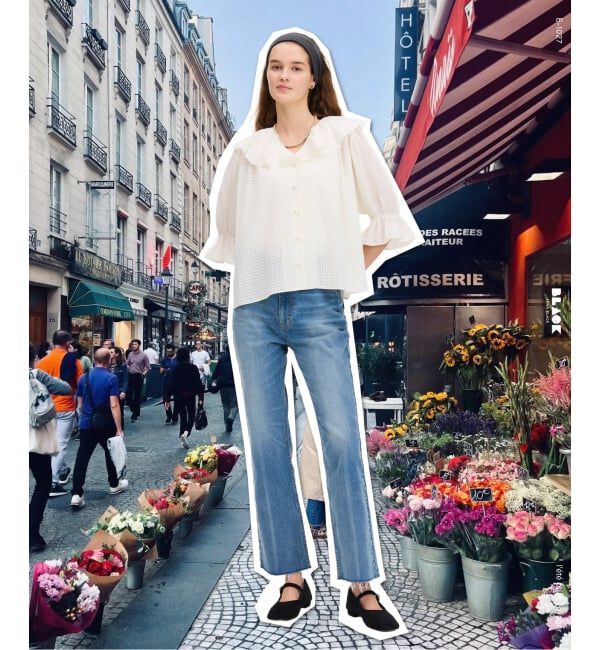 IENA「《予約》BLACK 襟フリルブラウス」|シャツ・ブラウス|