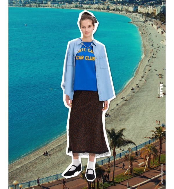 IENA「《予約》BLACK 裾レースレオパードスカート」|スカート|