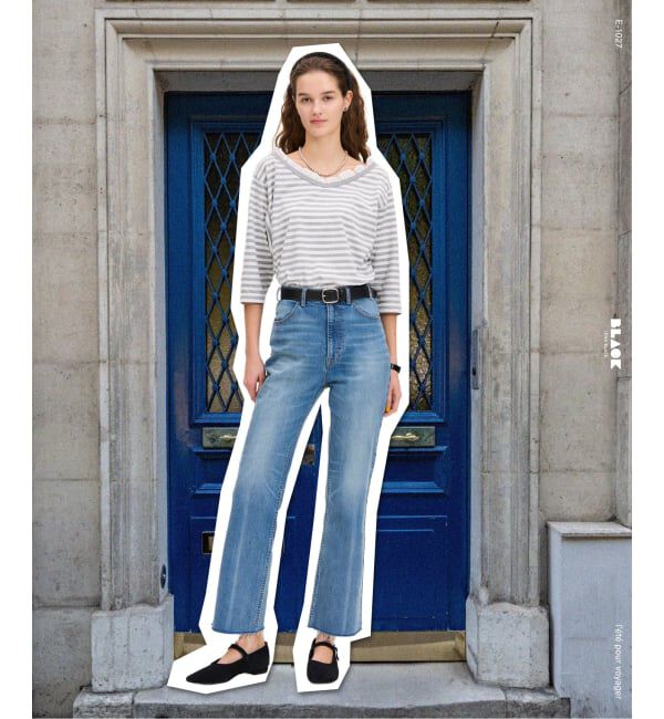 IENA「《予約》BLACK フリル付きボーダーカットソー」|Tシャツ・カットソー|