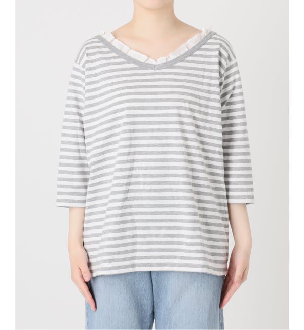 IENA「《予約》BLACK フリル付きボーダーカットソー」|Tシャツ・カットソー|