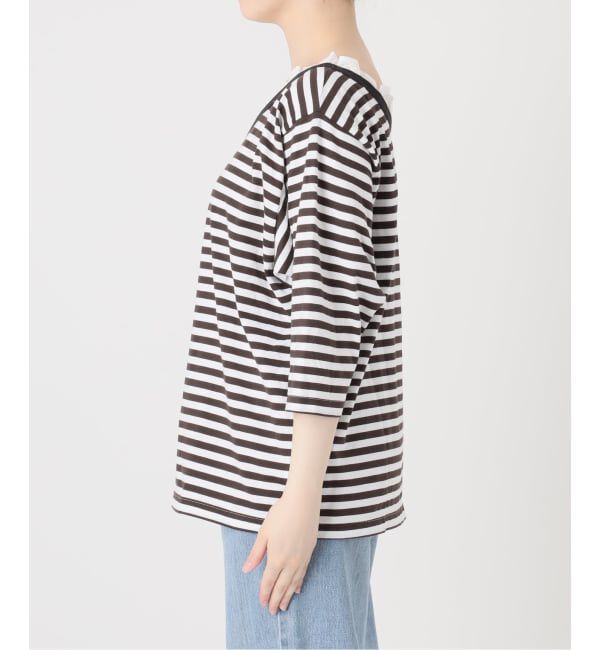 IENA「《予約》BLACK フリル付きボーダーカットソー」|Tシャツ・カットソー|