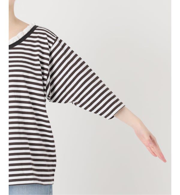 IENA「《予約》BLACK フリル付きボーダーカットソー」|Tシャツ・カットソー|