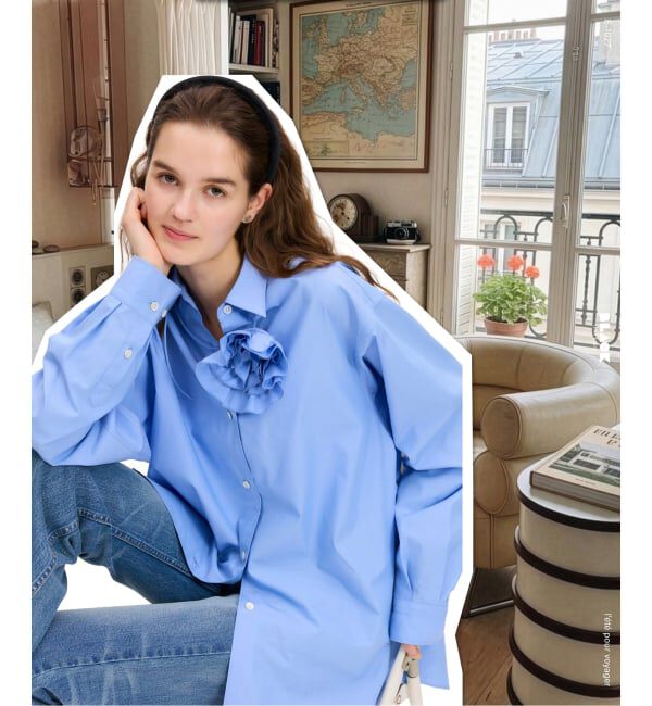 IENA「《予約》BLACK コサージュ付きシャツ」|シャツ・ブラウス|