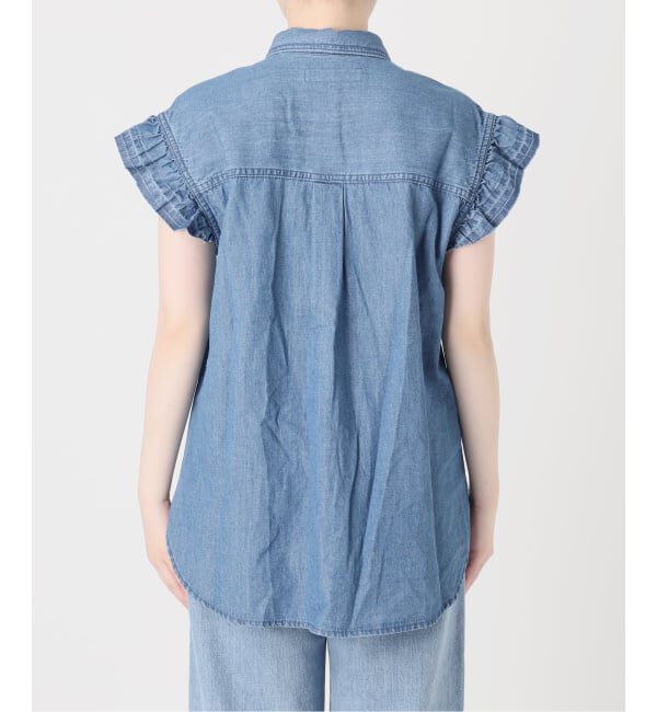 IENA「《予約》BLACK シャンブレーフリルブラウス」|シャツ・ブラウス|