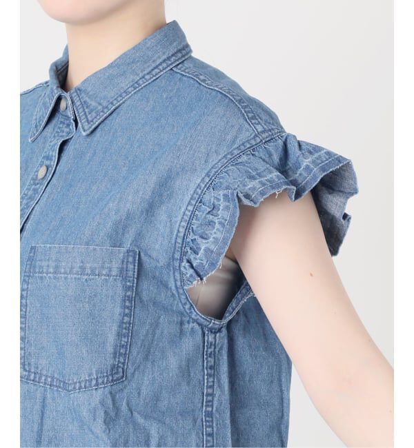 IENA「《予約》BLACK シャンブレーフリルブラウス」|シャツ・ブラウス|