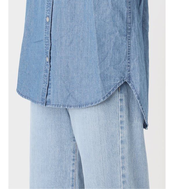 IENA「《予約》BLACK シャンブレーフリルブラウス」|シャツ・ブラウス|