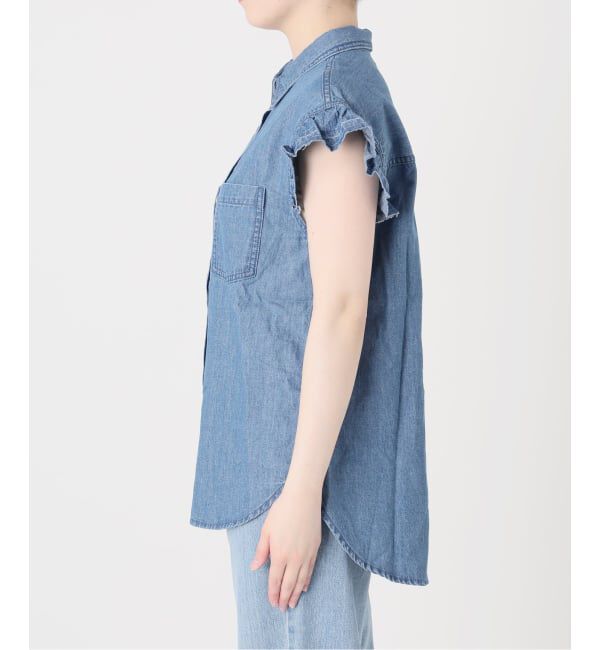 IENA「《予約》BLACK シャンブレーフリルブラウス」|シャツ・ブラウス|