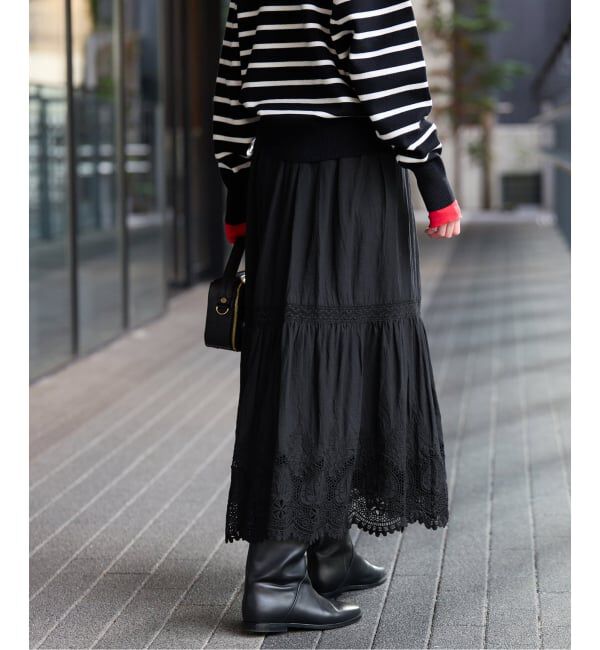 SLOBE IENA「《WEB限定/追加3予約》コットンボイルケミカルレーススカート」|スカート|