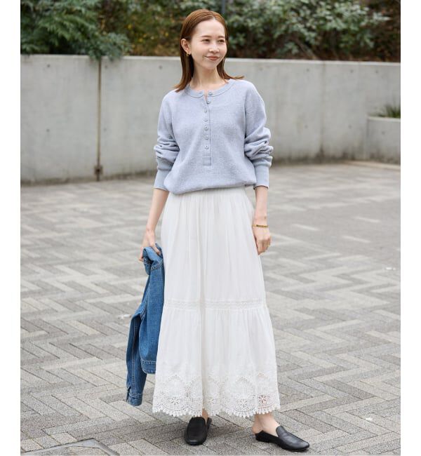 SLOBE IENA「《WEB限定/追加3予約》コットンボイルケミカルレーススカート」|スカート|