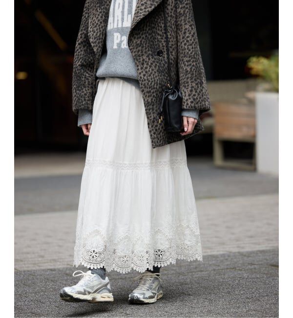 SLOBE IENA「《WEB限定/追加3予約》コットンボイルケミカルレーススカート」|スカート|