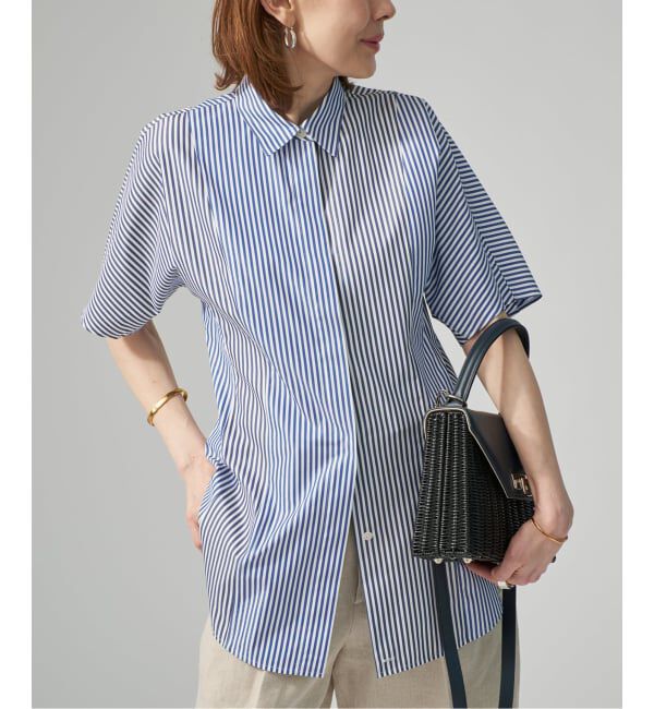 VERMEIL par iena「《予約》Stripe ハーフスリーブシャツ」|シャツ・ブラウス|ブルー A