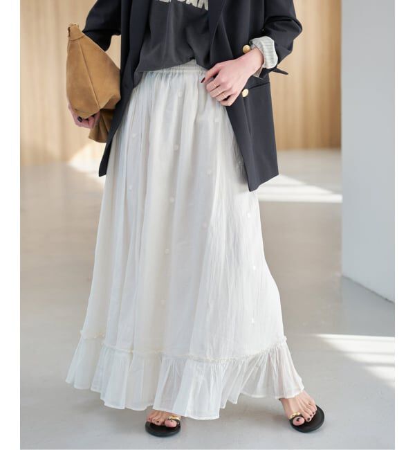 Spick and Span「《一部店舗+WEB限定》ドットエンブロイダリースカート」|スカート|ホワイト A