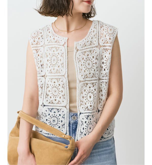 Spick and Span「《予約》クロッシェベスト」|ベスト・ジレ|ホワイト