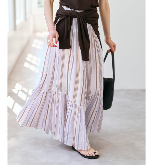 Spick and Span「《別注カラー有 / 予約》ne Quittez pas CottonVoile StripeSlant Panel Skirt*」|スカート|