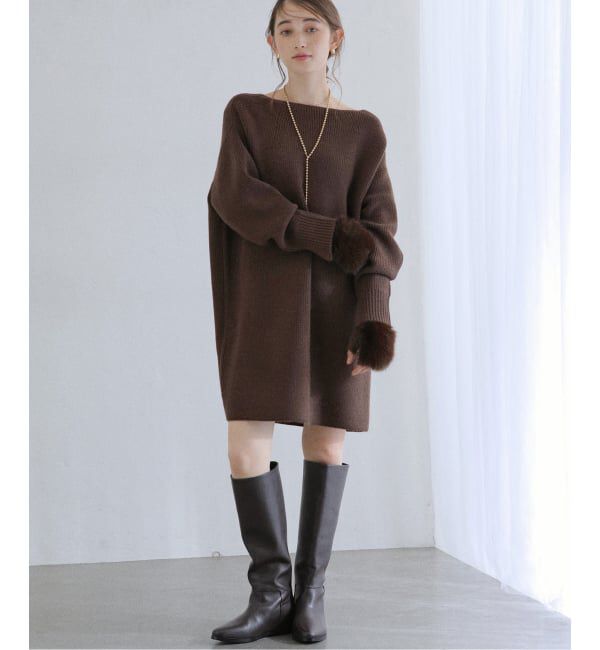  「【洗える】ファーグローブニットチュニック」|チュニック|ブラウン