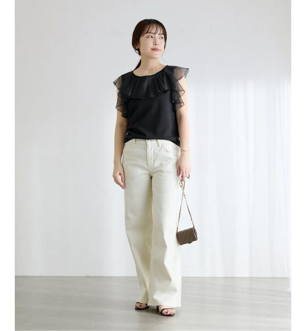  「《予約》【洗える】シアーフリルニットプルオーバー」|ニット・セーター|