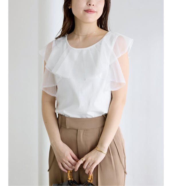  「《予約》【洗える】シアーフリルニットプルオーバー」|ニット・セーター|