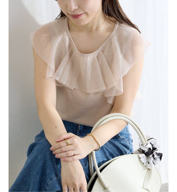  「《予約》【洗える】シアーフリルニットプルオーバー」|ニット・セーター|