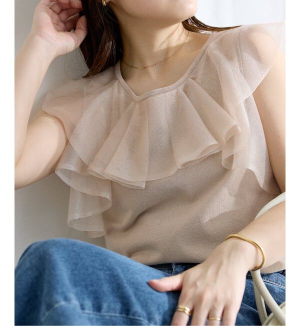  「《予約》【洗える】シアーフリルニットプルオーバー」|ニット・セーター|