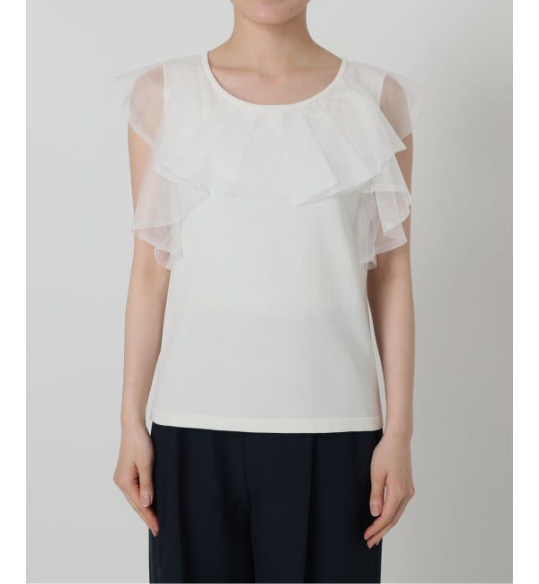  「《予約》【洗える】シアーフリルニットプルオーバー」|ニット・セーター|