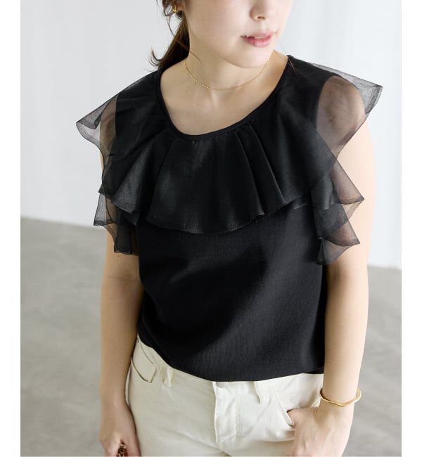  「《予約》【洗える】シアーフリルニットプルオーバー」|ニット・セーター|