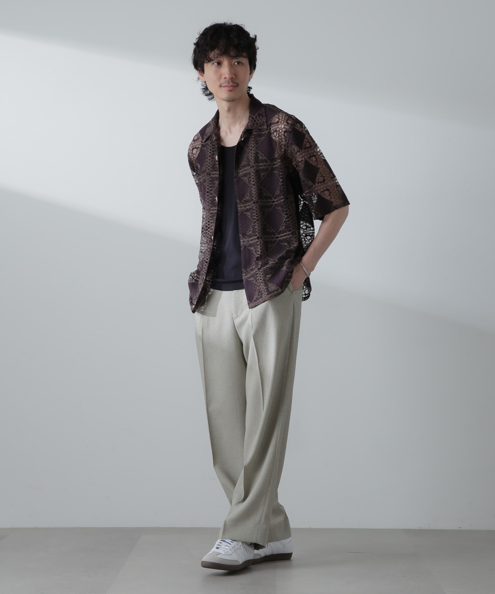 nano･universe「カットブローシェレースオープンカラーシャツ」|シャツ・ブラウス|