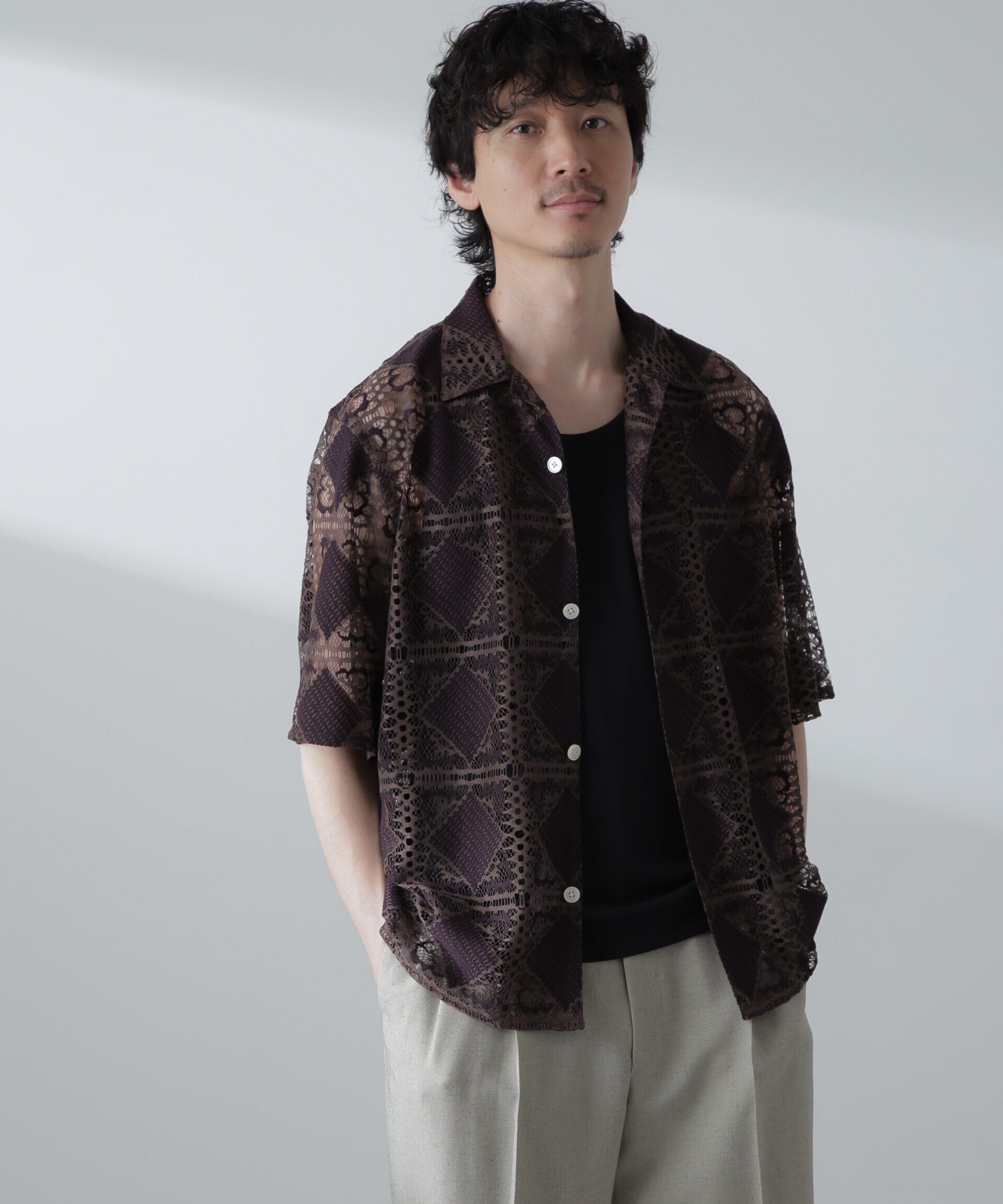 nano･universe「カットブローシェレースオープンカラーシャツ」|シャツ・ブラウス|
