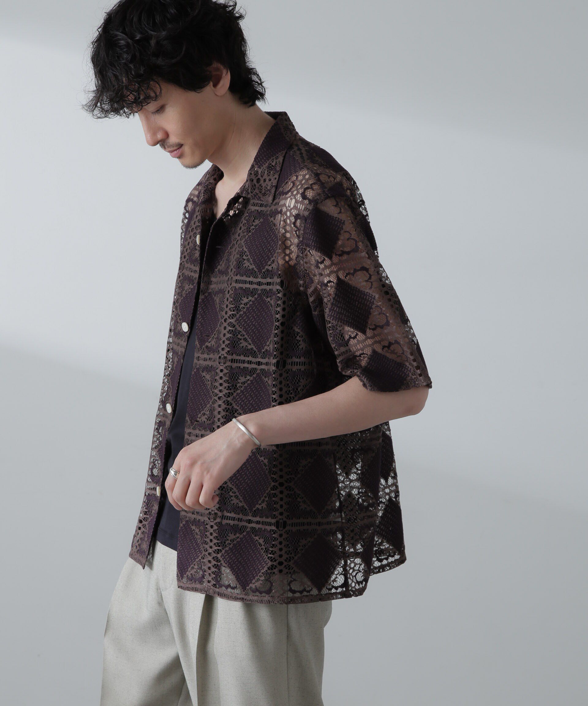 nano･universe「カットブローシェレースオープンカラーシャツ」|シャツ・ブラウス|